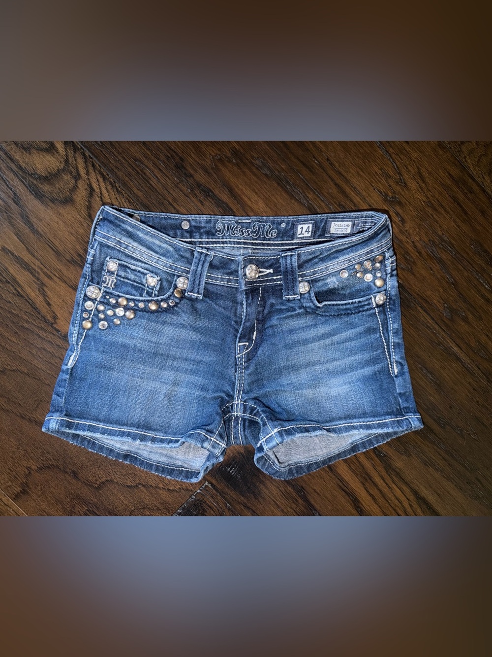 Miss Me Girls Kids Denim Shorts Size 14 Embellished, EUC